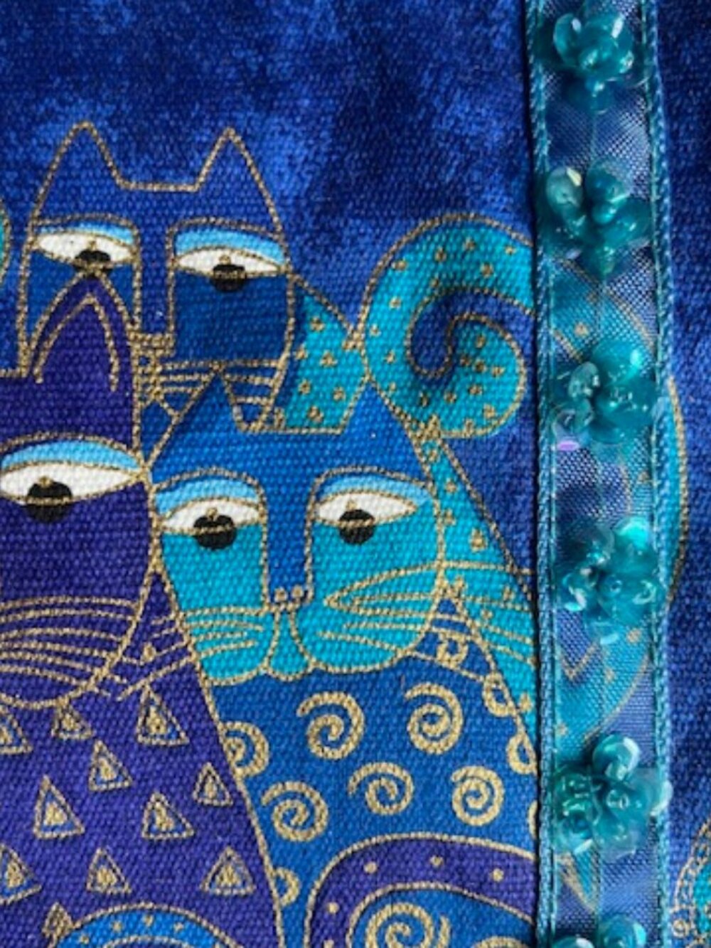 NWT Laurel Burch Original Cats Print Tote Bag Purple Handle Beads - Picture 3 of 16